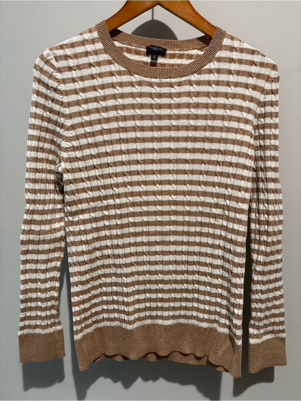 Talbots Striped Crewneck Sweater - Cream & Brown